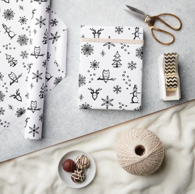 Winter Sak Wrapping Papper - Snö + kol Presentpapper (Hantverk)