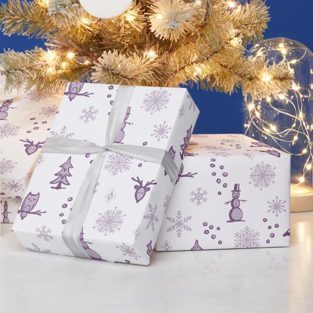 Winter Sak Wrapping Papper - Snö, plommon, damm Presentpapper (Helgdagar)