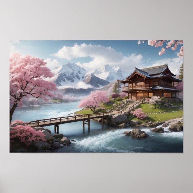 Winter Sakura med bergsvy Poster (Framsidan)