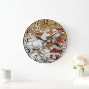 Winter Santa and rener firande Stor Klocka