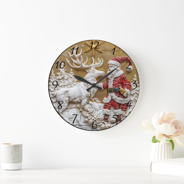 Winter Santa and rener firande Stor Klocka (Hem)