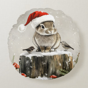 Winter Santa Bunny Wonderland Rund Kudde