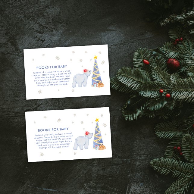 Winter Santa Polar Bear Books For Baby Shower  Tilläggskort (Winter Santa Polar Bear Books For Baby Shower Enclosure Card)