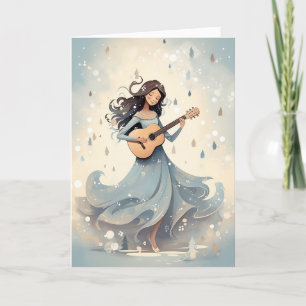 Winter Scandi Boho Guitar Girl Julmusik Helgkort