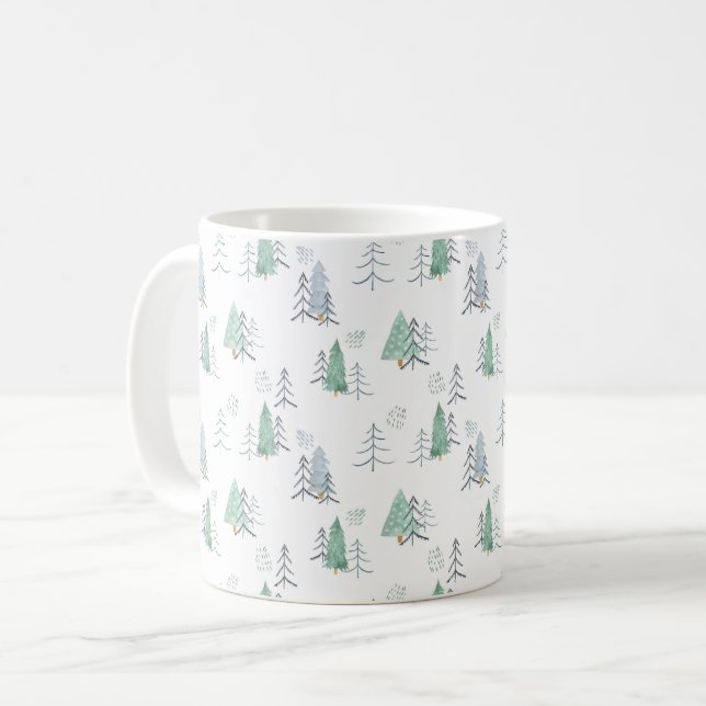 Winter Scandinavian Träd Hand-Paediatric Mönster Kaffemugg (Framsida vänster)