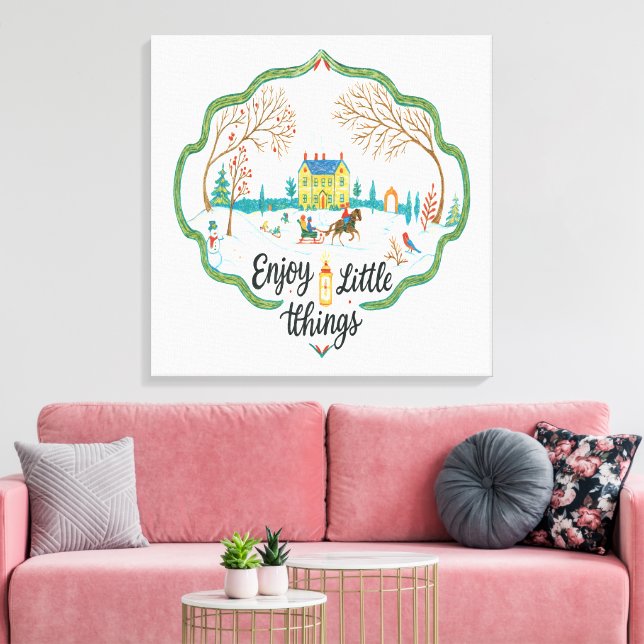 Winter Scene Art  Cozy Snow Landscape Canvas Print (Insitu (Vardagsrum))