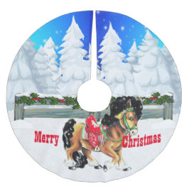 Winter Scene Horse and Fence God jul Julgransmatta Borstad Polyester