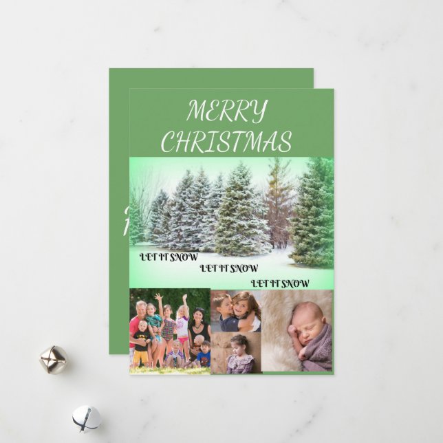 Winter Scene Merry Christmas 4 Photo Collage Julkort (Fram/Back In Situ)