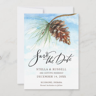 Winter Scene Pinecone Watercolor Spara datumet