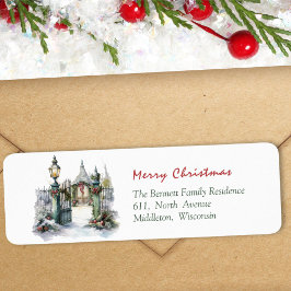 Winter Scene Red Grönt Foliage jul Adress Returadress Etikett