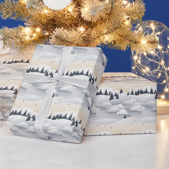  Winter Scene Trees Mountains Snow  Presentpapper (Helgdagar)