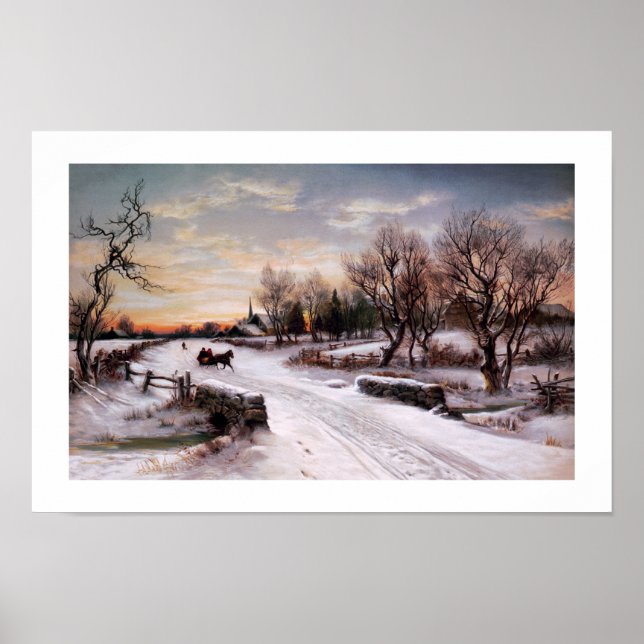 Winter Scene-Vintage - litografi Poster (Framsidan)