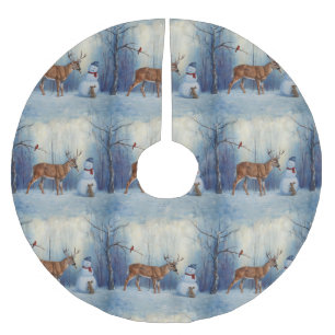 Winter-scenen hjort och Lycklig Snögubbe Julgransmatta Borstad Polyester