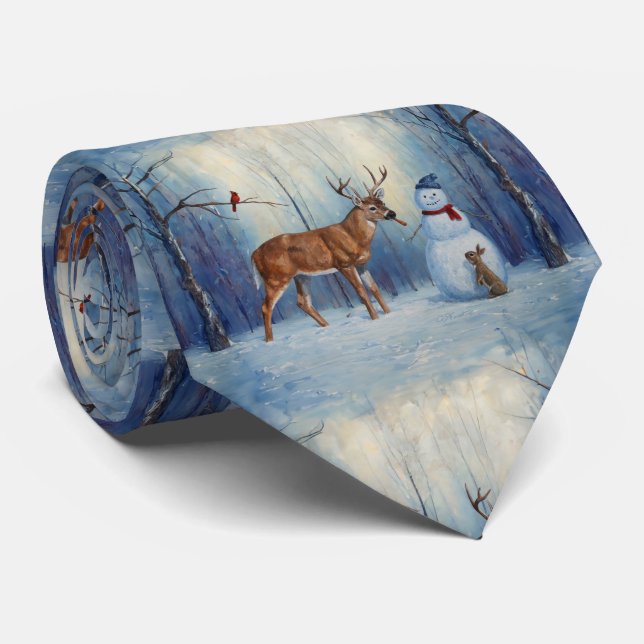 Winter-scenen hjort och Lycklig Snögubbe Slips (Rullad)