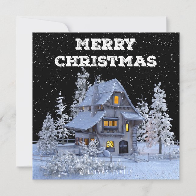 Winter Scenery Snowy House God jul Julkort (Framsida)