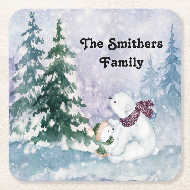 Winter Scenia Underlägg med Träd & Bears (Framsidan)