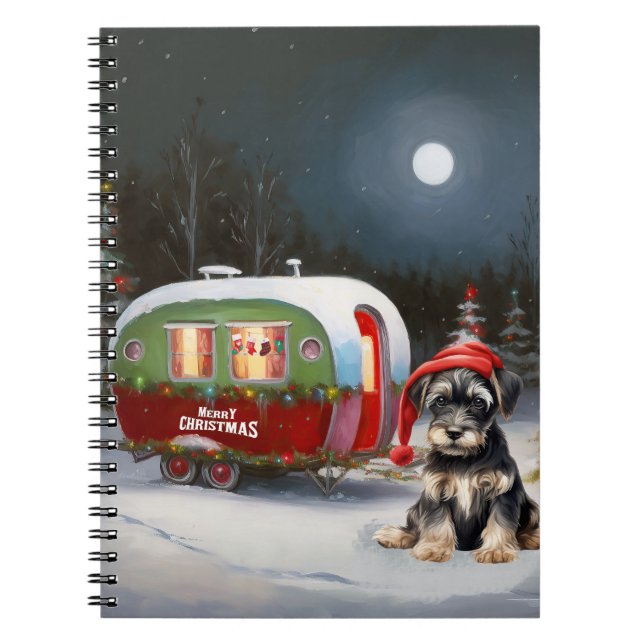 Winter Schnauzer Caravan jul Äventyr Anteckningsbok (Framsidan)