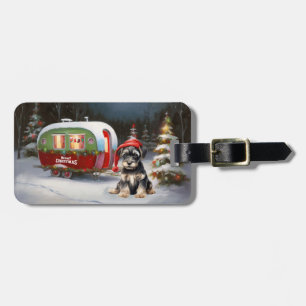 Winter Schnauzer Caravan jul Äventyr Bagagebricka