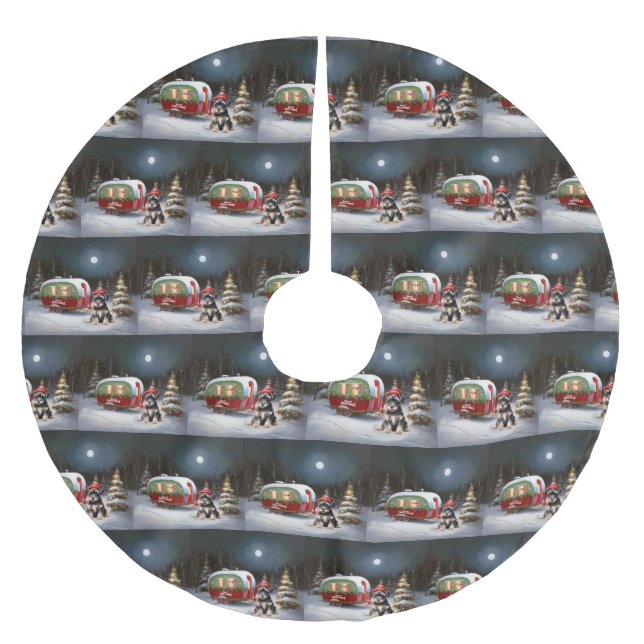 Winter Schnauzer Caravan jul Äventyr Julgransmatta Borstad Polyester (Framsidan)