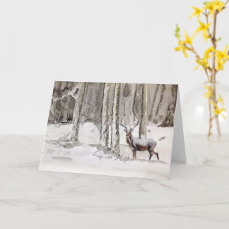 Winter Scottish Stag Painting by MirandaPA Card Kort