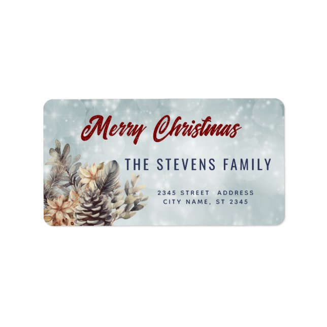Winter script God jul gräs cone blommigt Adressetikett (Framsidan)