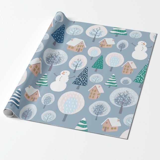 Winter seamless pattern with abstract flat handdra presentpapper (Utrullad)