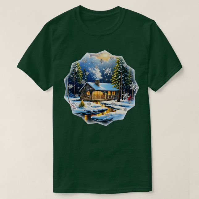 Winter Season Cabin i Snö T Shirt (Design framsida)