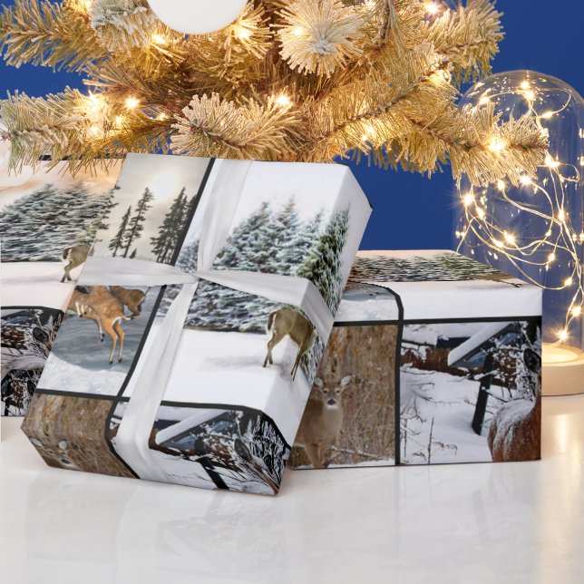 Winter Season Hjort Collage Wildlife Wrapping Papp Presentpapper (Helgdagar)