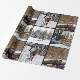 Winter Season Hjort Collage Wildlife Wrapping Papp Presentpapper