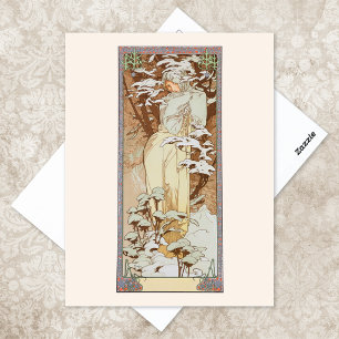 Winter Season Mode Illustration Alphonse Mucha Vykort