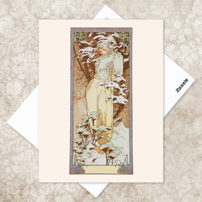 Winter Season Mode Illustration Alphonse Mucha Vykort (Skapare uppladdad)