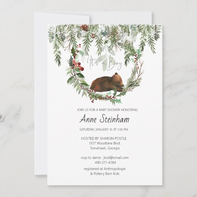 Winter Season Pojke Shower Inbjudningar (Framsida)