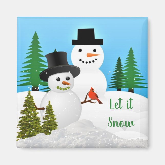 Winter Season Snögubbe Friends Låt det snöa Fridge Magnet (Framsidan)