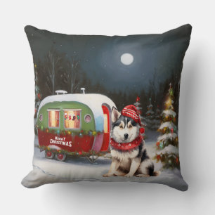 Winter Siberian husky Caravan jul Äventyr Kudde