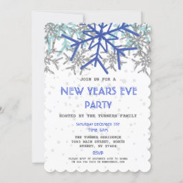 Winter Silver Blue Snowflake NYÅRSAFTON PARTY Inbjudningar