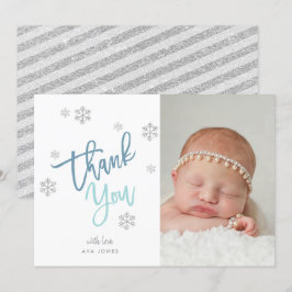 Winter Silver Glitter Snowflake Tack Photo Inbjudningar