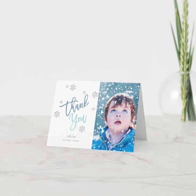 Winter Silver Glitter Snowflake Tack Photo Kort (Framsida)