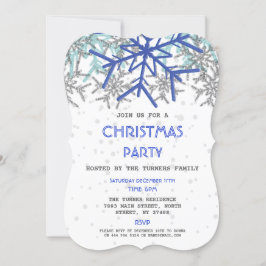 Winter Silver Navy Blue Snowflake CHRISTMAS Party Inbjudningar