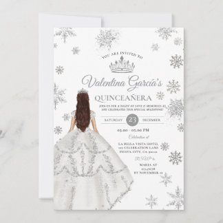 Winter Silver Quinceañera 15 Anos Snowflakes Party Inbjudningar