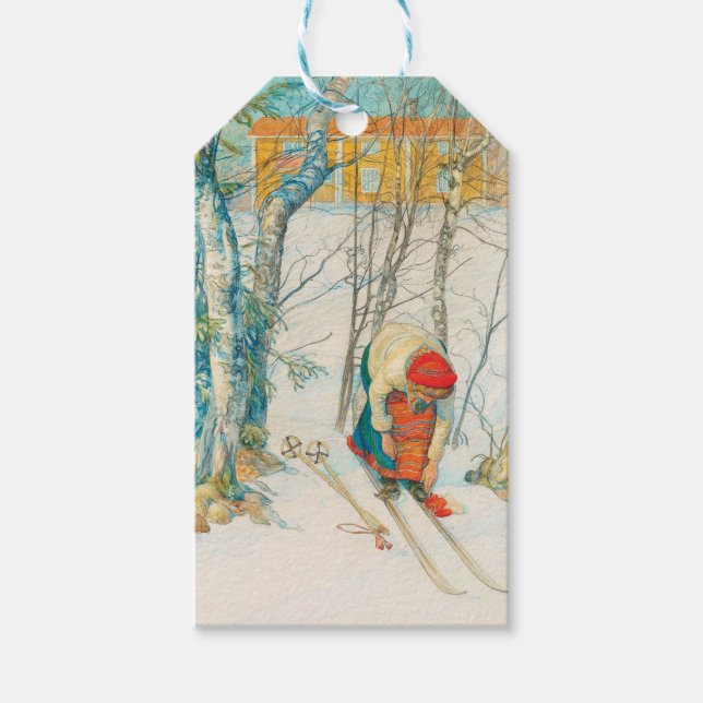Winter Ski av Carl Larsson Presentetikett (Framsidan)