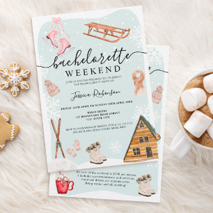 Winter ski bachelorette Party helg illustration Inbjudningar