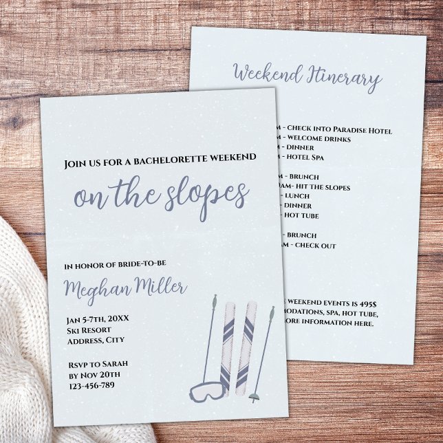 Winter Ski Snö Bachelorette Helg Itinerary Inbjudningar (Winter bachelorette On the slopes snow bachelorette weekend itinerary)