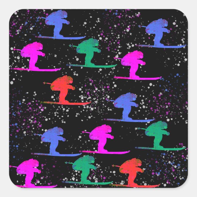 WINTER SKIER FYRKANTIGT KLISTERMÄRKE (Framsida)