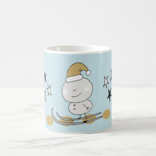 Winter Skiing Snögubbe med stjärnor Kaffemugg