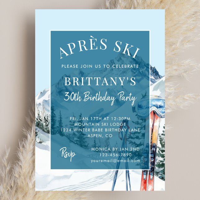 Winter Skiing Watercolor Apres Ski Birthday Party Inbjudningar (Skapare uppladdad)