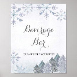 Winter-skog snöflingor Beverage Pub Sign Poster