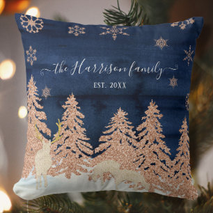 Winter-skogfamiljen Ro Guld Glitter i Namn Kudde
