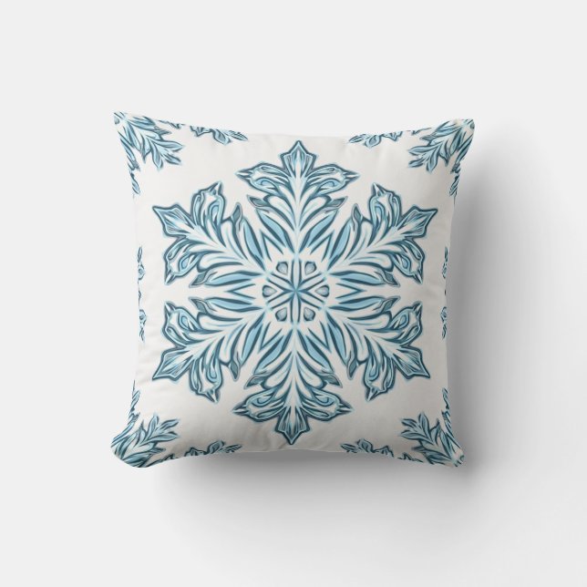 Winter Sky Blue Snowflake Pillow Cushion Kudde (Framsida)