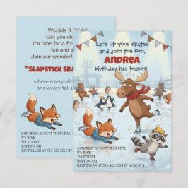 Winter Slapstick Ice Skating Birthday Invitation Inbjudningar