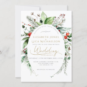 Winter Sleek Elegant Botanical Monogram Bröllop Inbjudningar